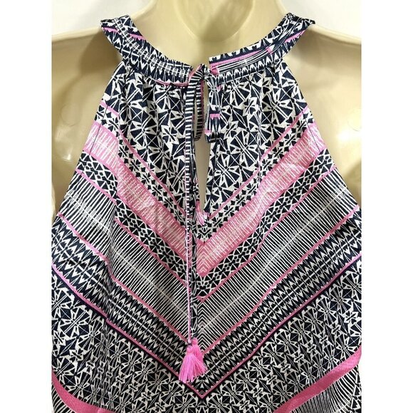 The Limited Mock Neck Tank Blouse Satin Feel Geometric Pink Navy White Size XS - Picture 5 of 12